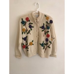 Vintage Fall Color Sweater w/ Textured Flowers M